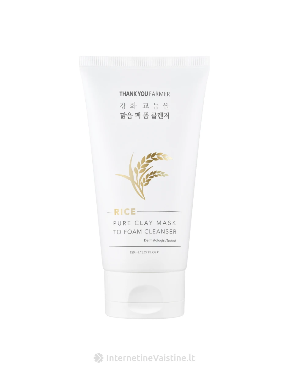 THANK YOU FARMER Rice Pure Clay Mask/Foam valiklis 2in1, 150 ml | internetinevaistine.lt