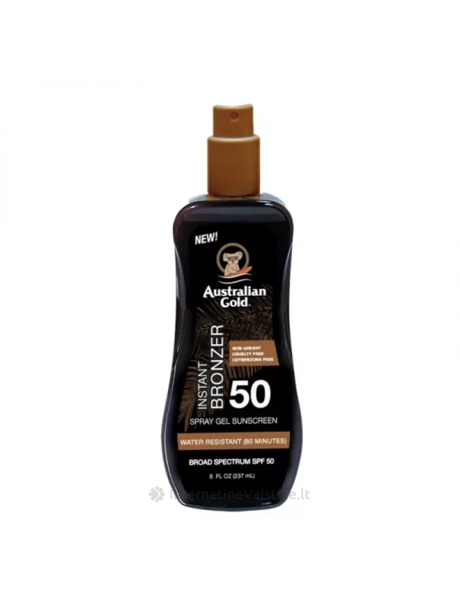 AUSTRALIAN GOLD nuo saulės apsaugantis pienelis su bronzantais, SPF 50, 237 m, Vnt | internetinevaistine.lt