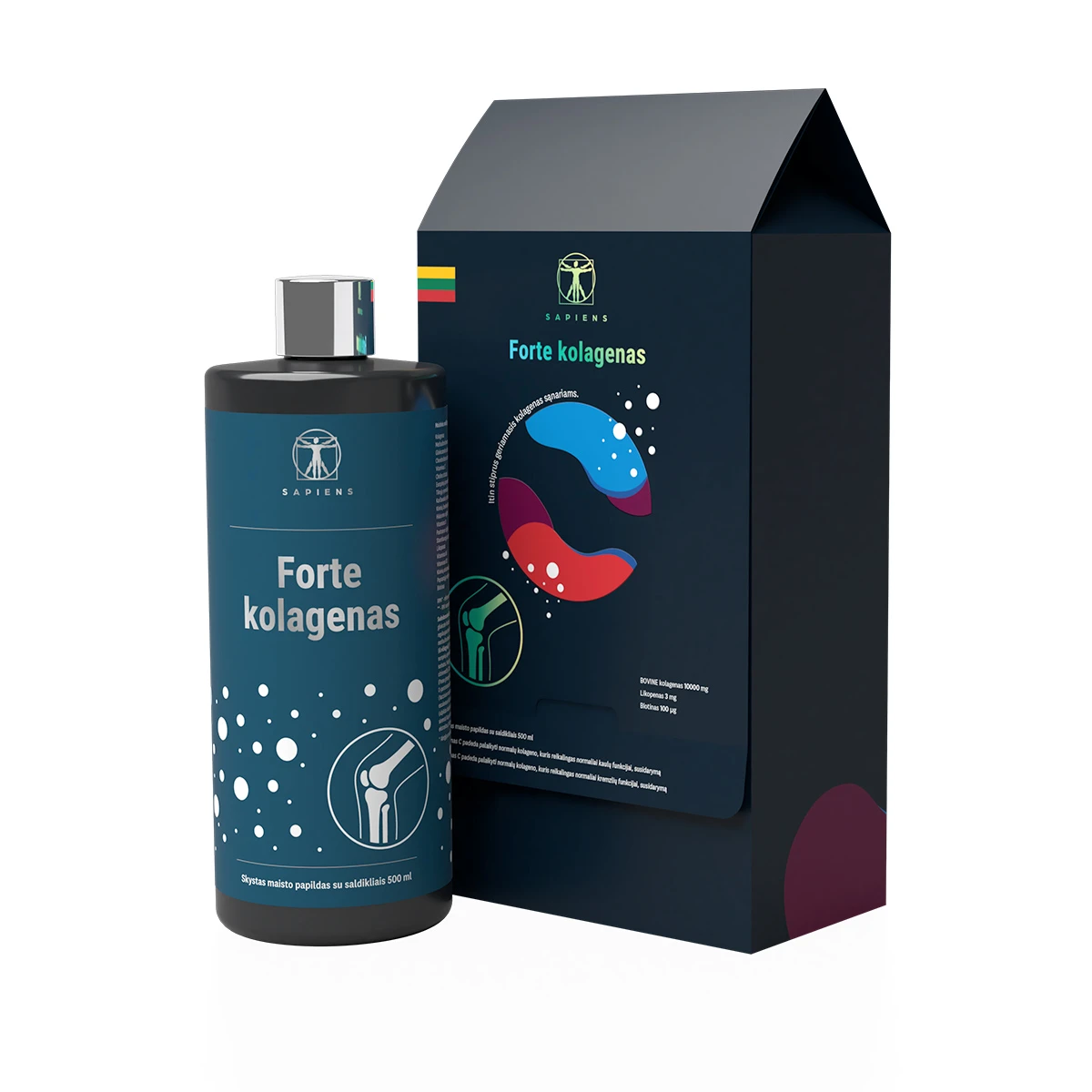 SAPIENS Forte Kolagenas sąnariams, su vitaminu D, apelsinų skonio, 500 ml.
