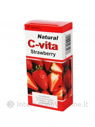 Natural C-vita Strawberry braškių skonio kramtomosios tabletės, 30 vnt. | internetinevaistine.lt