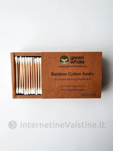 GREEN WHALE ausų krapštukai bambuk. N200 (perdirbto popieriaus dėž.), 200 vnt. | internetinevaistine.lt