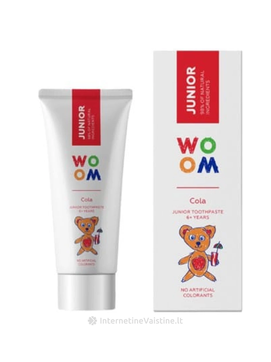 WOOM dantų pasta vaikams JUNIOR COLA, nuo 6 m., kolos skonio, 50 ml, Vnt | internetinevaistine.lt