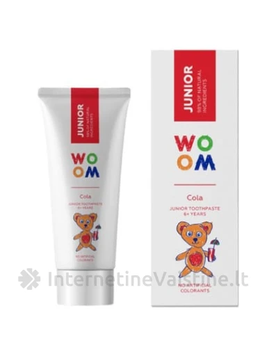 WOOM dantų pasta vaikams JUNIOR COLA, nuo 6 m., kolos skonio, 50 ml, Vnt | internetinevaistine.lt