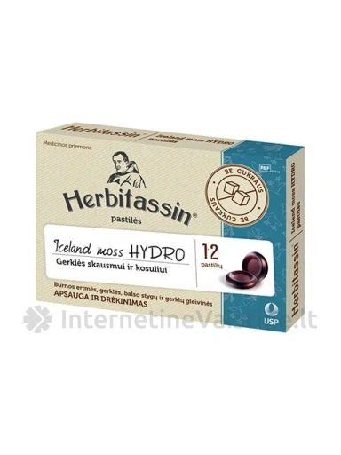 HERBITASSIN Iceland moos Hydro pastilės gerklei N12, 12 vnt. | internetinevaistine.lt