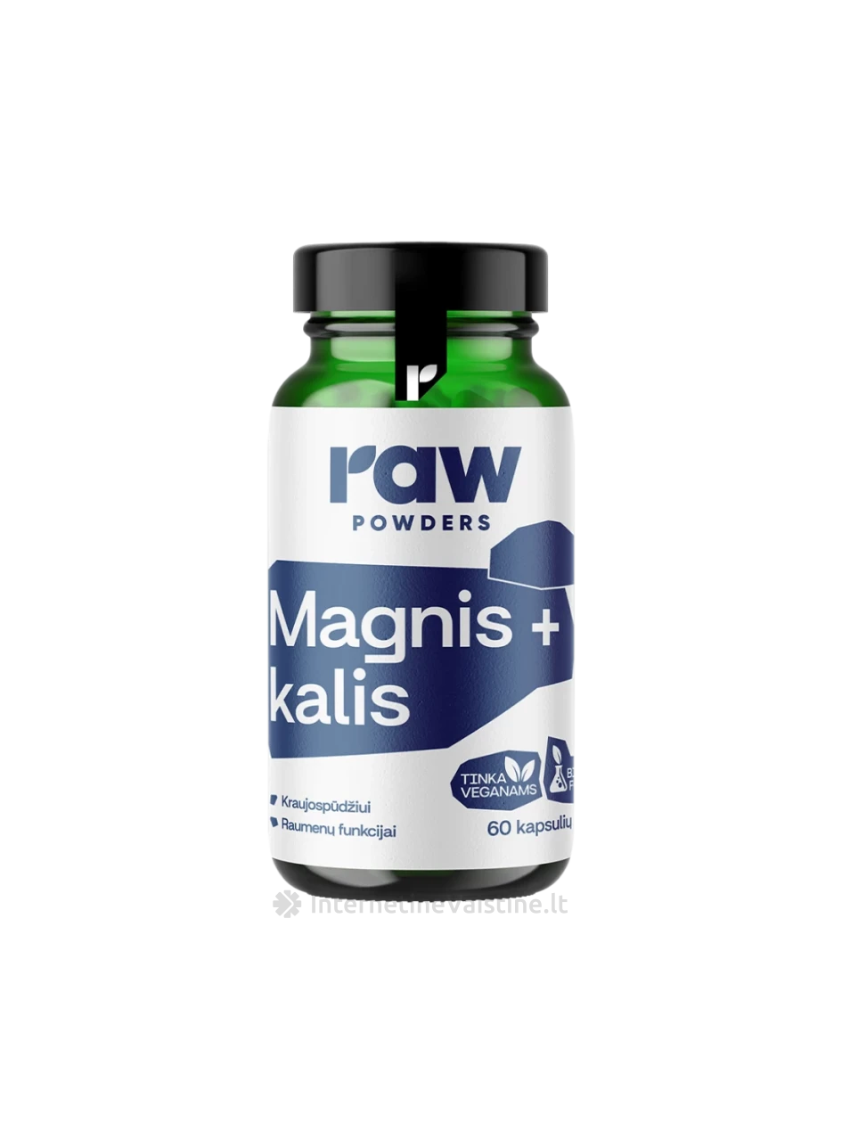 RAW POWDERS Magnesium and Potassium PLUS kaps. N60 | internetinevaistine.lt