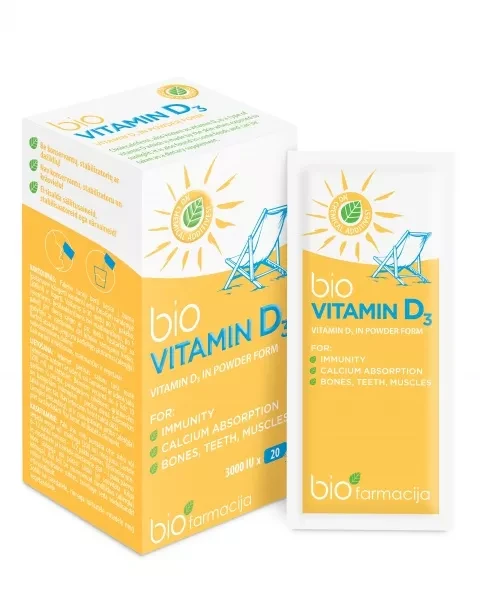 BIOFARMACIJA maisto papildas BIOVITAMINAS D3 3000 TV, 20 miltelių