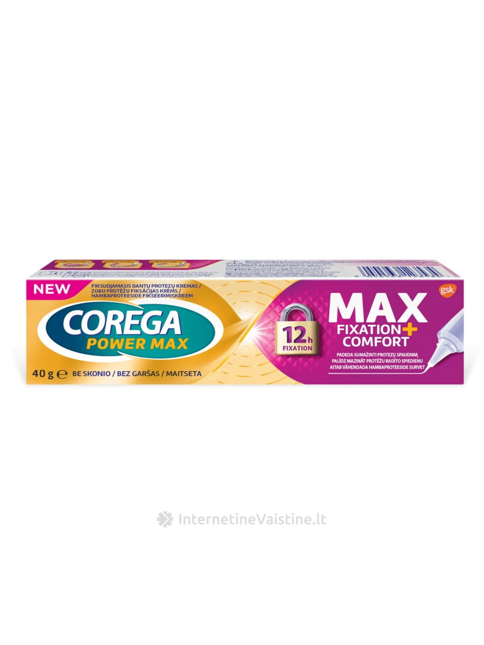 COREGA Max Fixation & Comfort danntų protezų kremas, 40 g | internetinevaistine.lt