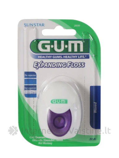 G.U.M.® (2030) Expanding Floss 30m išbrinkstantis dantų siūlas, N1 | internetinevaistine.lt