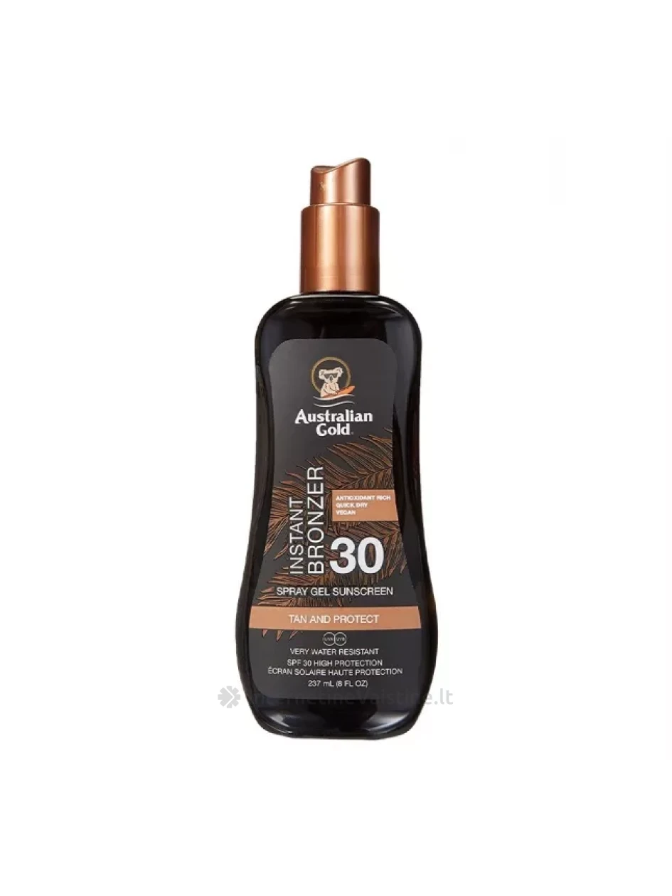 AUSTRALIAN GOLD nuo saulės apsaugantis pienelis su bronzantais, SPF30, 237 ml | internetinevaistine.lt