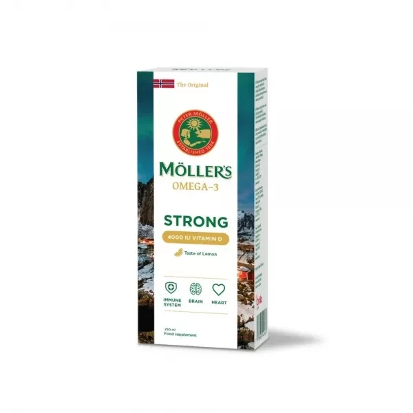 MOLLERS maisto papildas žuvų taukai OMEGA-3 STRONG VITAMIN D 4000 TV, 250 ml
