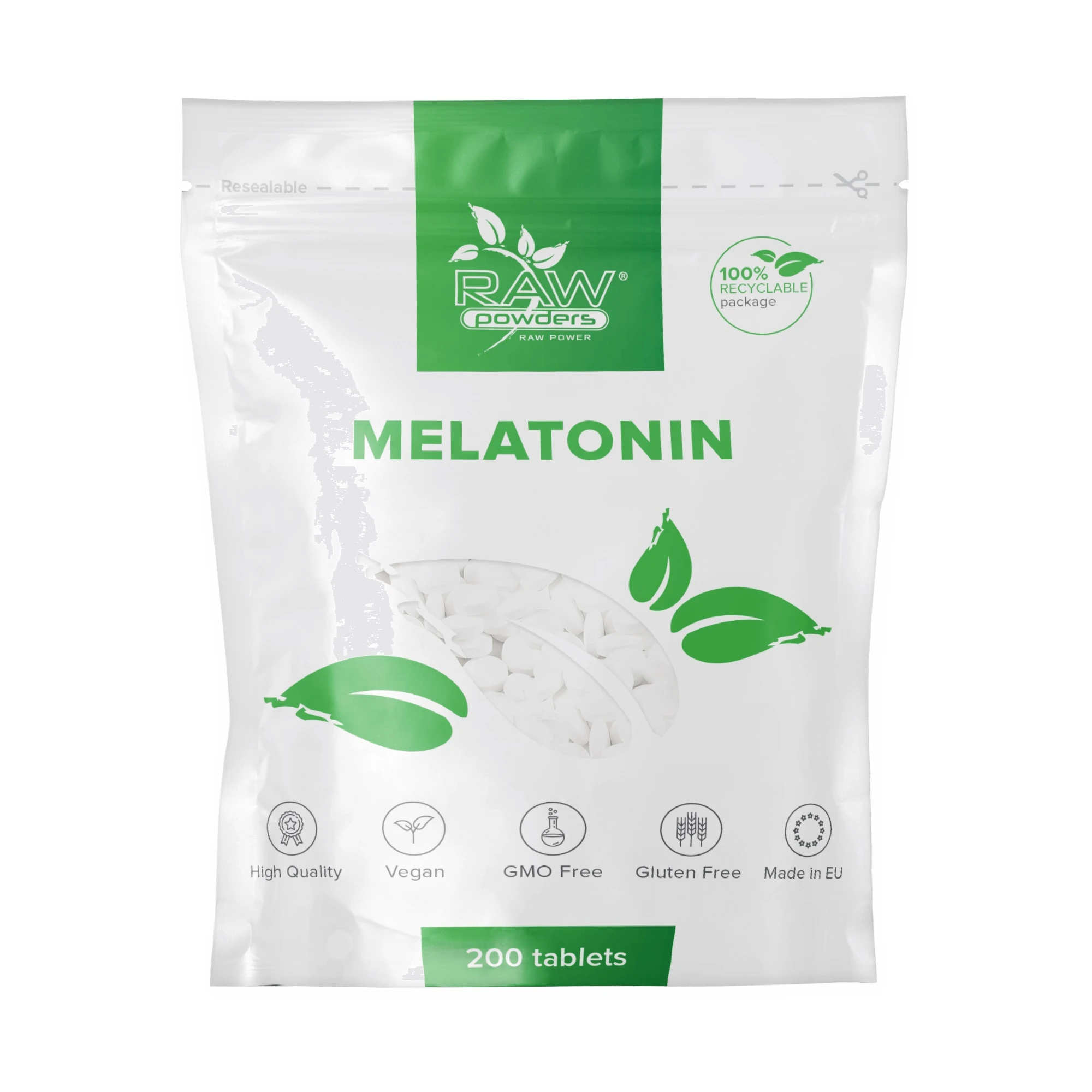RAW POWDERS Melatoninas, 1 mg, 200 tablečių
