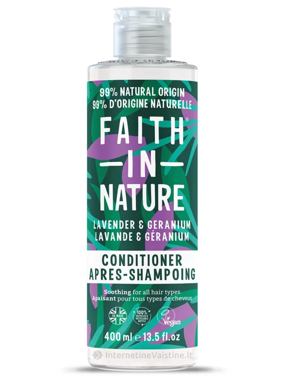 FAITH IN NATURE Lavender & Geranium levandų ir pelargonijų, maitinantis kondicionierius, 400 ml, Vnt | internetinevaistine.lt