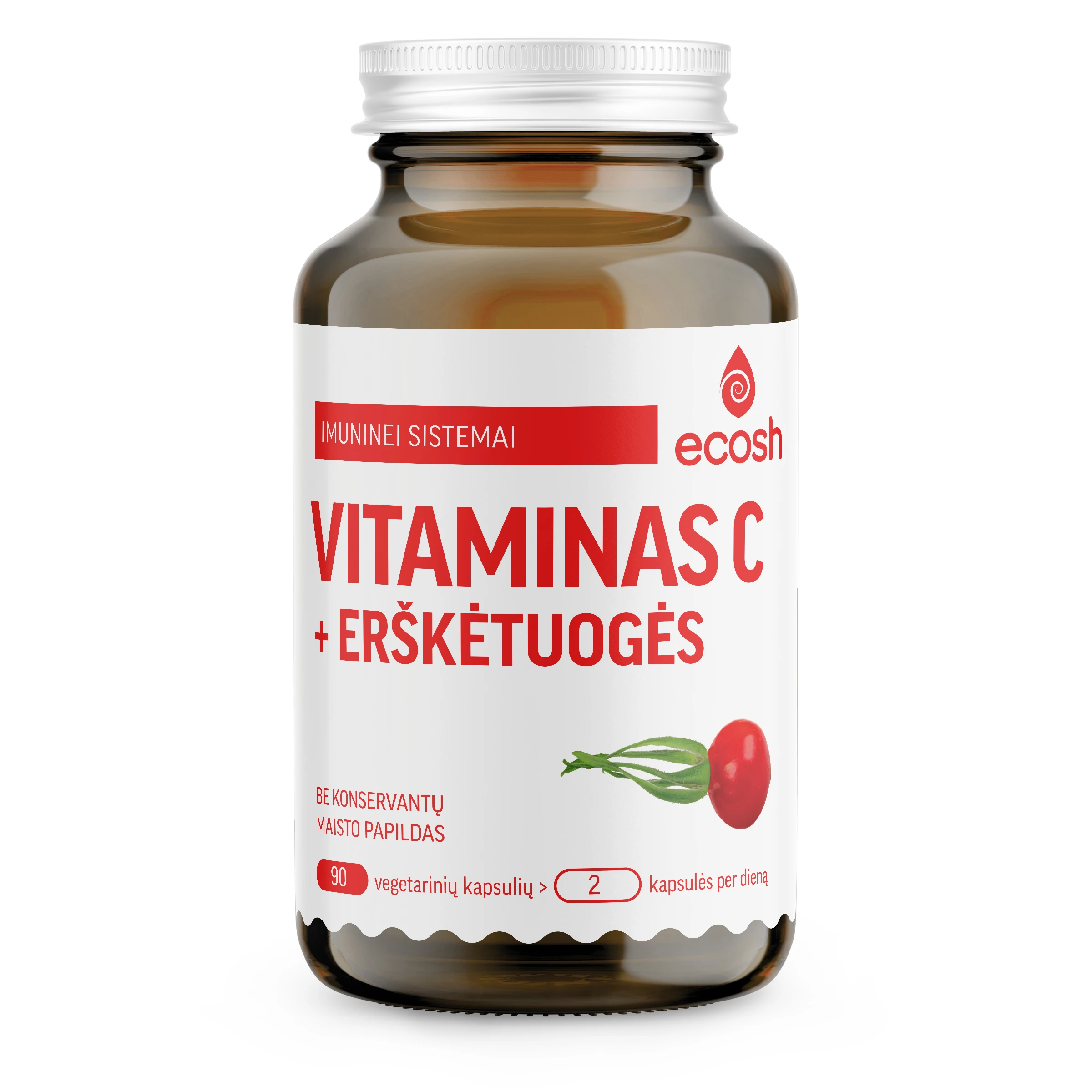 ECOSH Vitaminas C su erškėtuogėmis, 90 kapsulių