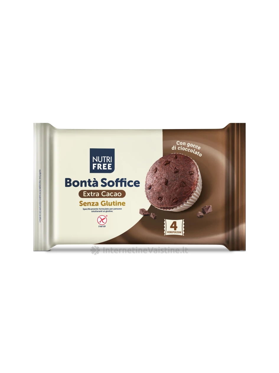 NUTRIFREE šokoladiniai keksiukai be glitimo BONTÀ SOFFICE EXTRA CACAO, 140g | internetinevaistine.lt