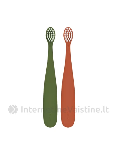 MOTHER-K dantų šepetėliai Mažylio (nuo 1-2m.) 2 vnt. (žalias/rudas), 2 vnt. | internetinevaistine.lt