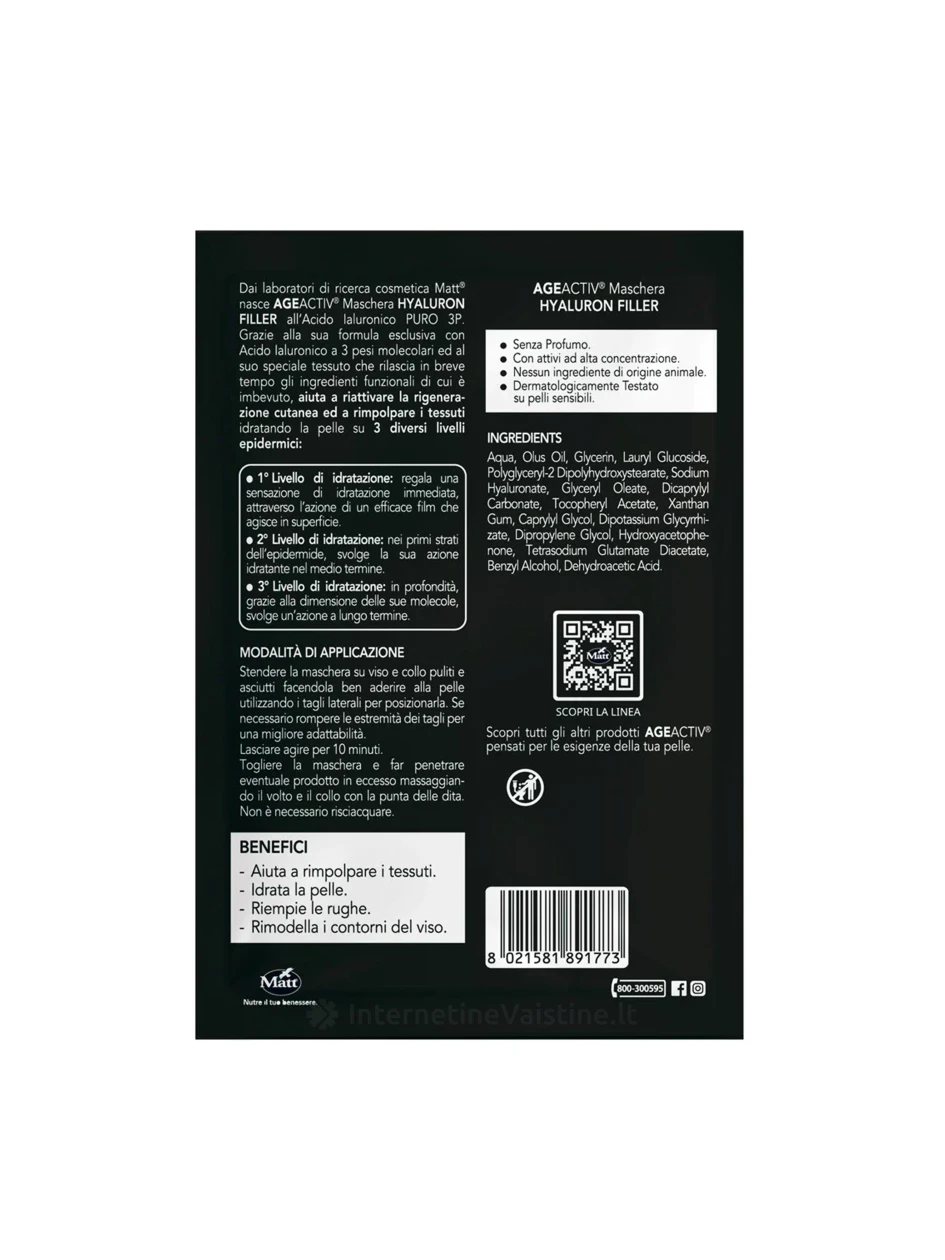 MATT Hyaluron Filler vienkartinė kaukė veidui, 1 vnt. | internetinevaistine.lt