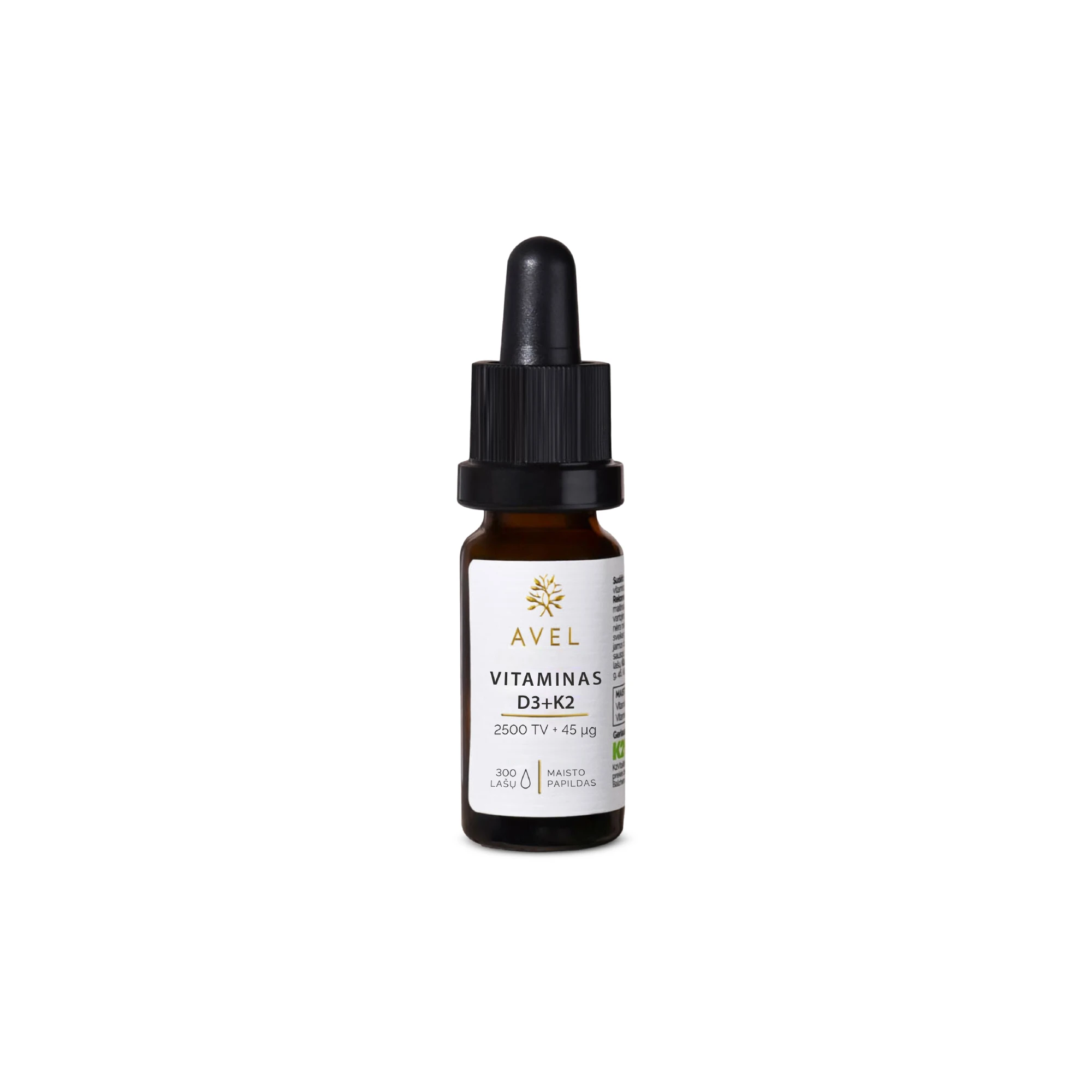 AVEL Vitaminas D3 2500TV + K2 100mcg aliejus 300 lašų N1