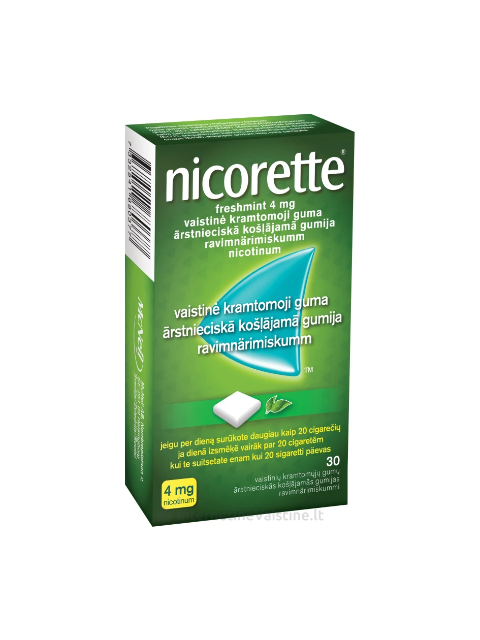 NICORETTE FRESHMINT 4 mg vaistinė kramtomoji guma N30 | internetinevaistine.lt