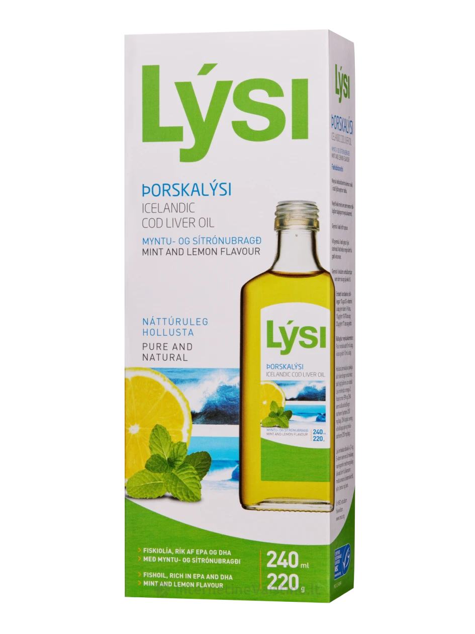 Lysi COD LIVER OIL- natūralūs žuvų taukai mėtų ir citrinų skonio, 240 ml | internetinevaistine.lt