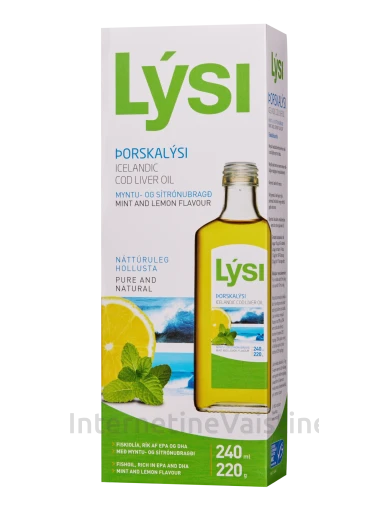 Lysi COD LIVER OIL- natūralūs žuvų taukai mėtų ir citrinų skonio, 240 ml | internetinevaistine.lt