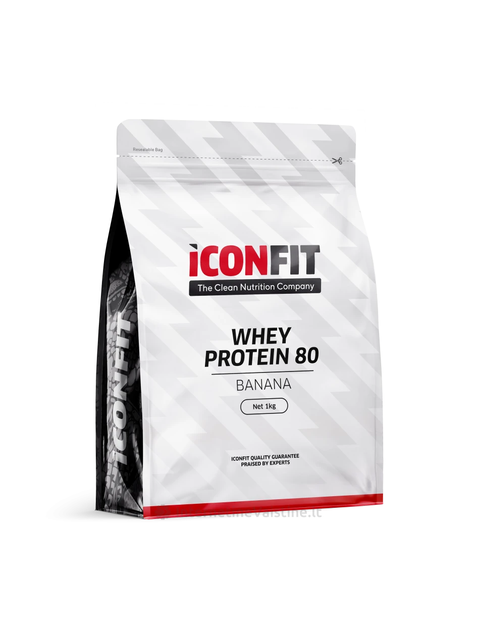 ICONFIT Whey Protein 80 išrūgų baltymai (bananų sk.), 1 kg | internetinevaistine.lt