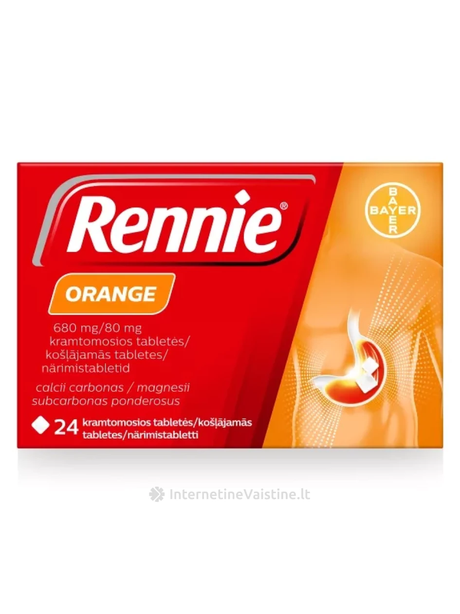 RENNIE ORANGE 680mg/80mg kramtomosios tabletės N24 | internetinevaistine.lt