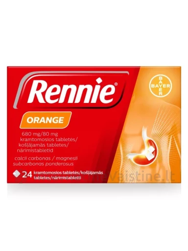 RENNIE ORANGE 680mg/80mg kramtomosios tabletės N24 | internetinevaistine.lt