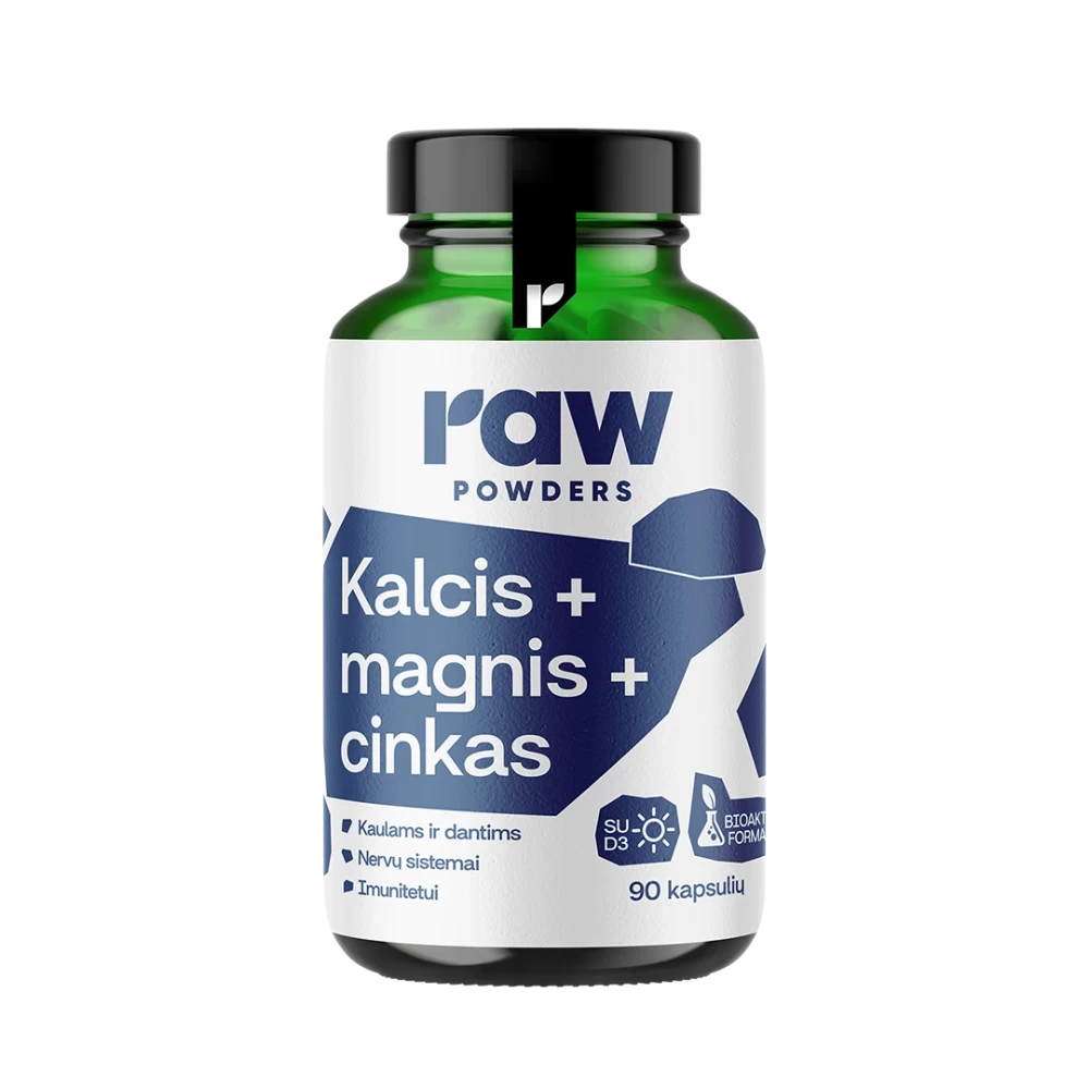 RAW POWDERS Kalcis, magnis, cinkas PLUS, 90 kapsulių