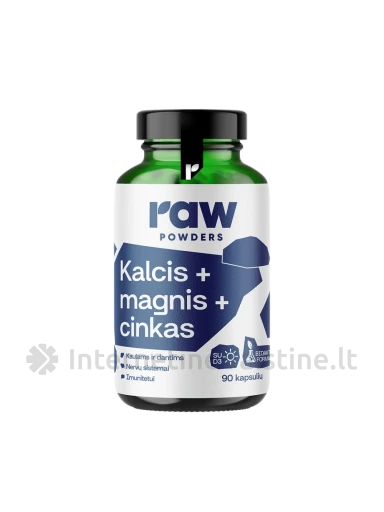 RAW POWDERS Calcium, Magnesium, Zinc PLUS kaps. N90 | internetinevaistine.lt