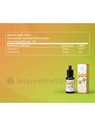 SAPIENS Vitaminas D3 + K2 30ml lašai | internetinevaistine.lt