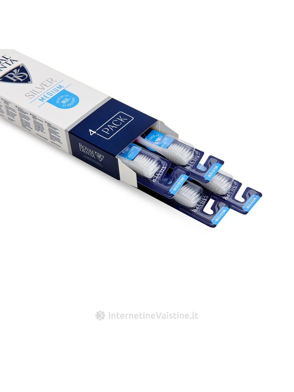ROYAL DENTA dantų šepetėlių rinkinys SILVER MEDIUM, 4 vnt. | internetinevaistine.lt