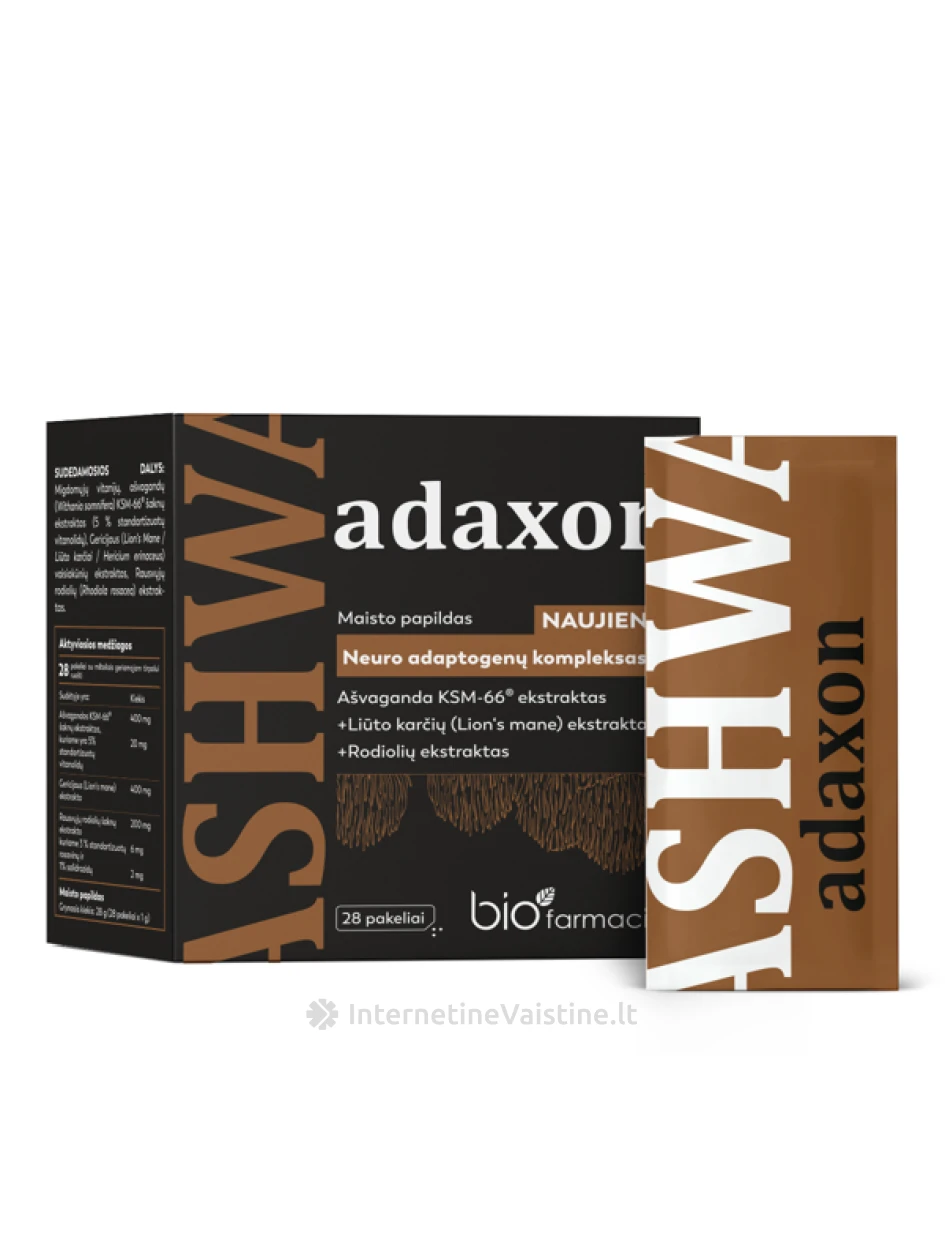 BIOFARMACIJA AŠVAGANDA Adaxon milt. N28 | internetinevaistine.lt