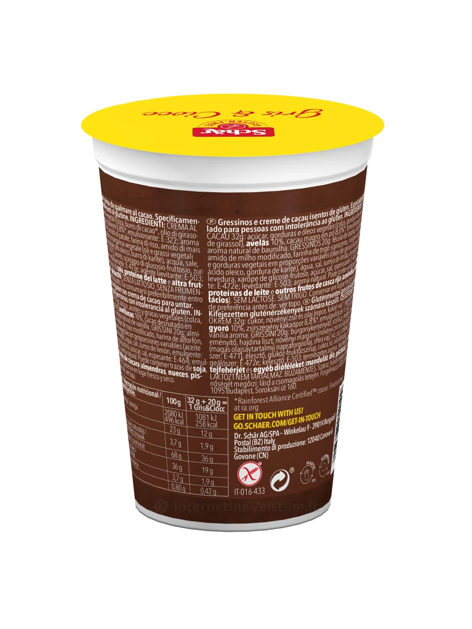 Schär GRIS & CIOCC - traškios lazdelės su kakavos kremu be glitimo, 52g | internetinevaistine.lt