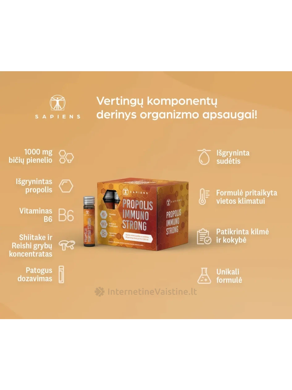 SAPIENS Propolis Immuno Strong ger. dozių 10ml N20 | internetinevaistine.lt