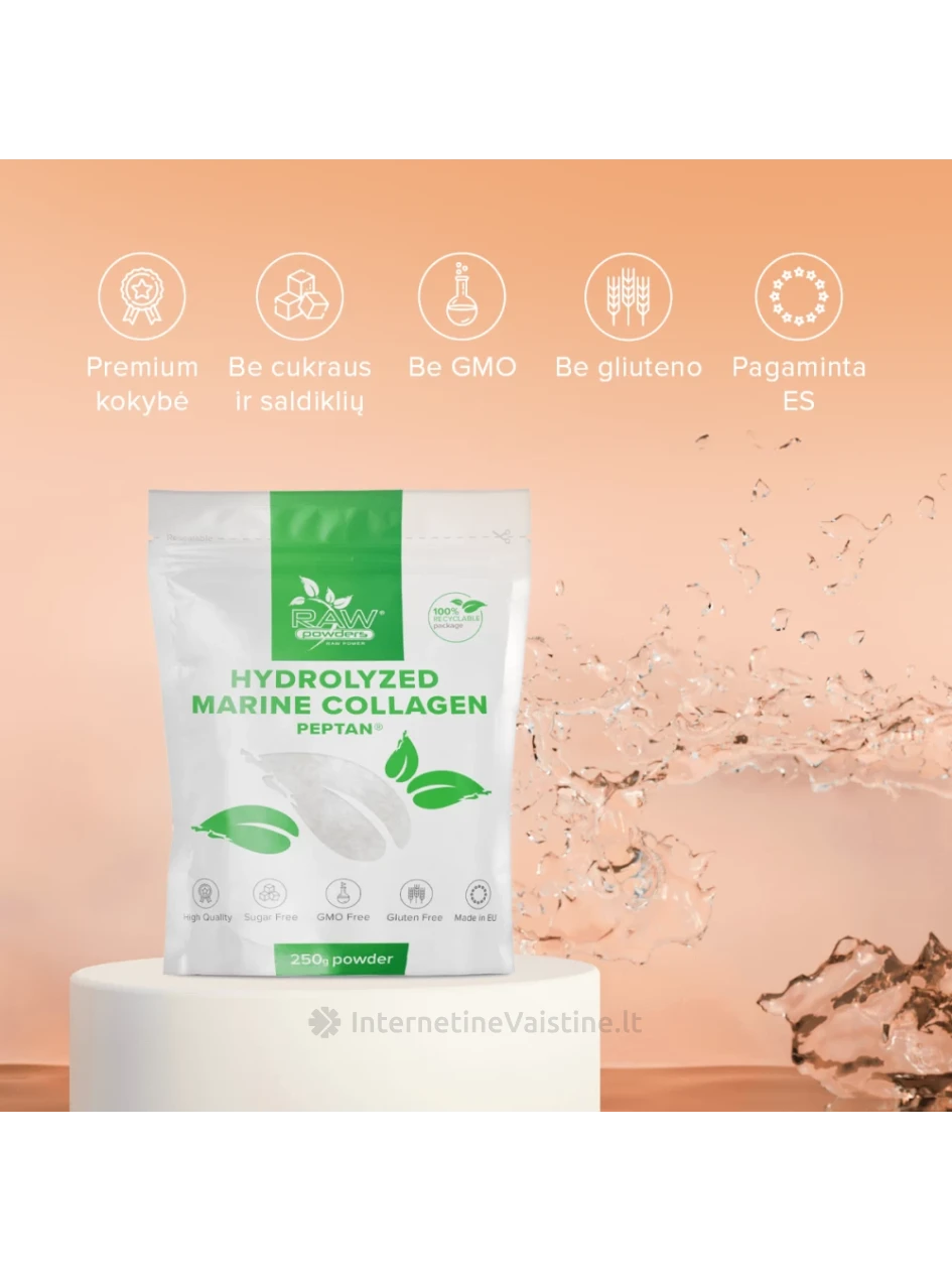 RAW POWDERS Fish hydrolyzed collagen milt., 250 g, Vnt | internetinevaistine.lt