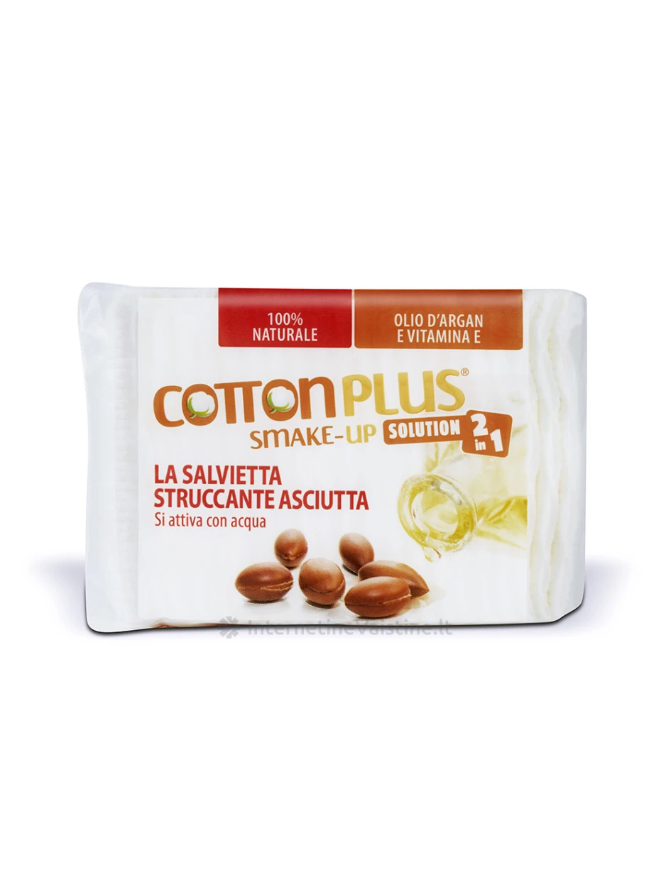 COTTON PLUS 2:1 sausi makiažo vatos lapeliai su pieneliu Argan N40 | internetinevaistine.lt