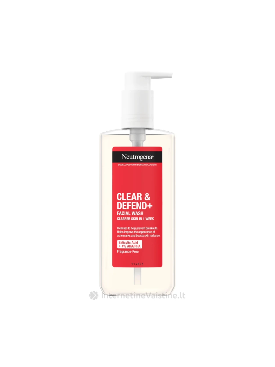 NEUTROGENA kasdienis prausiamasis gelis CLEAR & DEFEND+ FACIAL 200 ml | internetinevaistine.lt