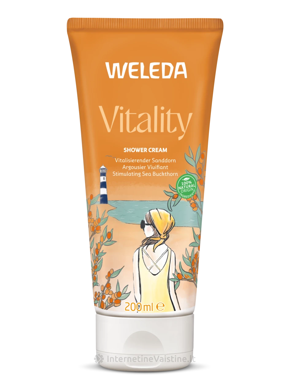 WELEDA Vitality Shower Cream Sea Buckthorn prausiklis kreminis su šaltalankiu, 200 ml | internetinevaistine.lt