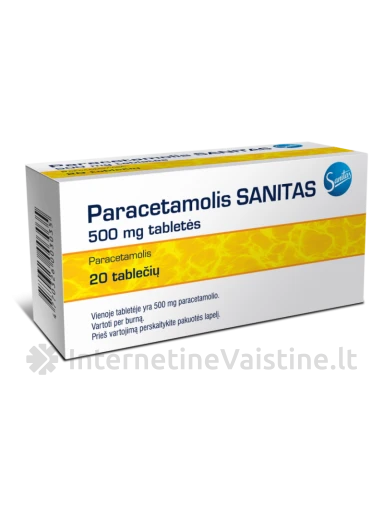 PARACETAMOLIS 500MG TAB. N20 SANITAS AB | internetinevaistine.lt