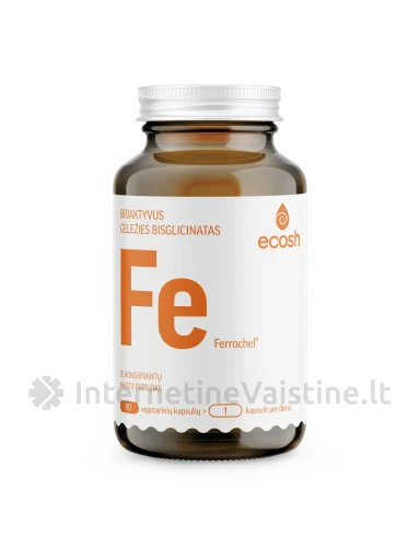 ECOSH bioaktyvi Geležis Ferrochel® su vit.C, 90 kapsulių | internetinevaistine.lt