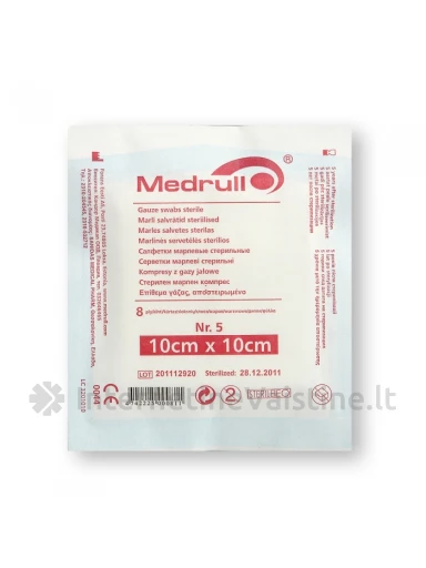 Sterilios servetėlės 8sl. 10cm x 10cm, 5 vnt. Medrull | internetinevaistine.lt