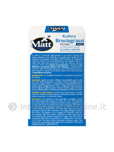 MATT KCalory Bruciagrassi Thermogen Notte, maisto papildas, 30 tablečių, 30 tablečių | internetinevaistine.lt