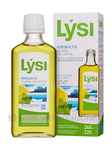Lysi COD LIVER OIL- natūralūs žuvų taukai mėtų ir citrinų skonio, 240 ml | internetinevaistine.lt
