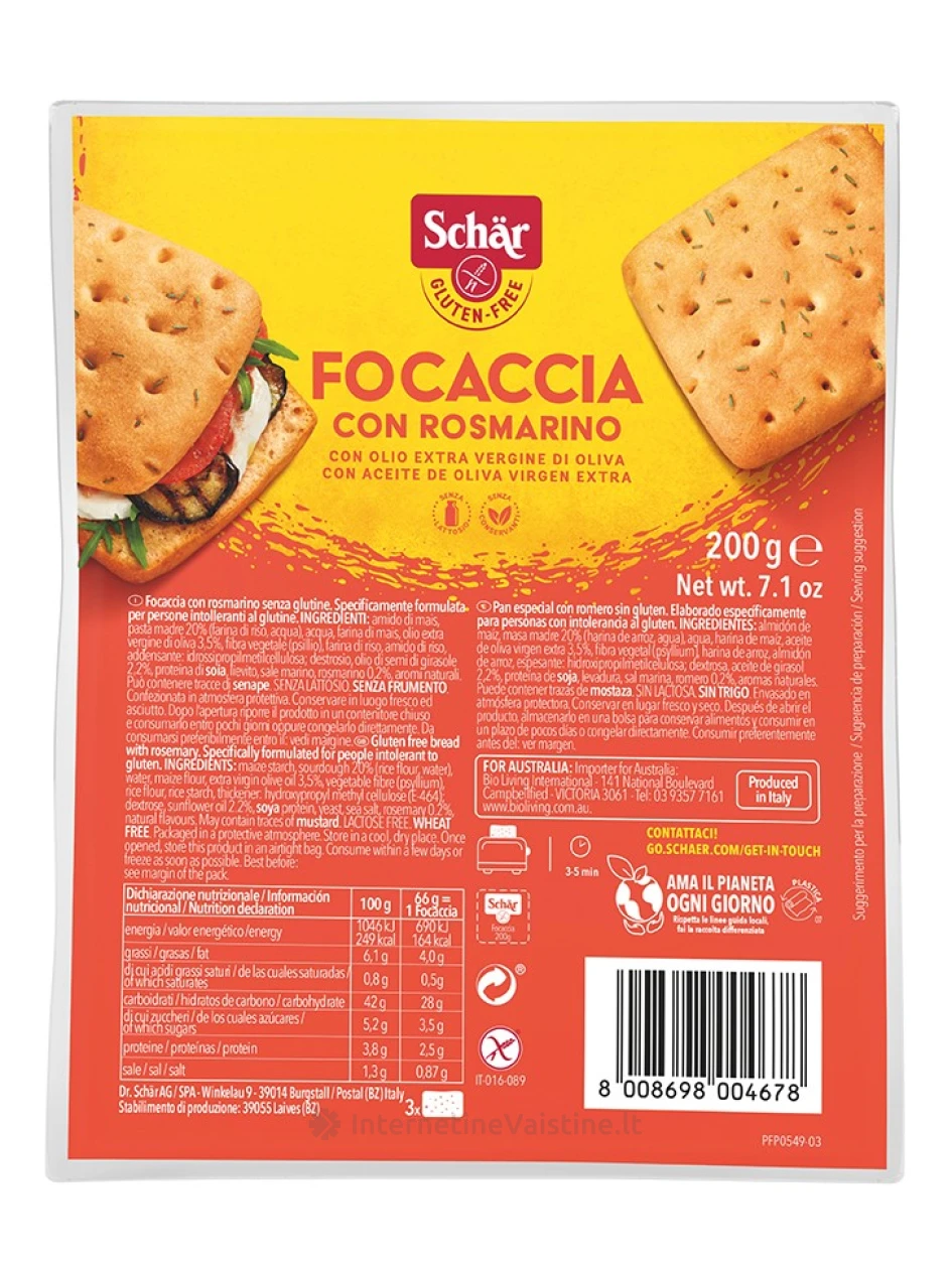 Schär FOCACCIA - itališka duonelė su rozmarinais be glitimo, 200g | internetinevaistine.lt