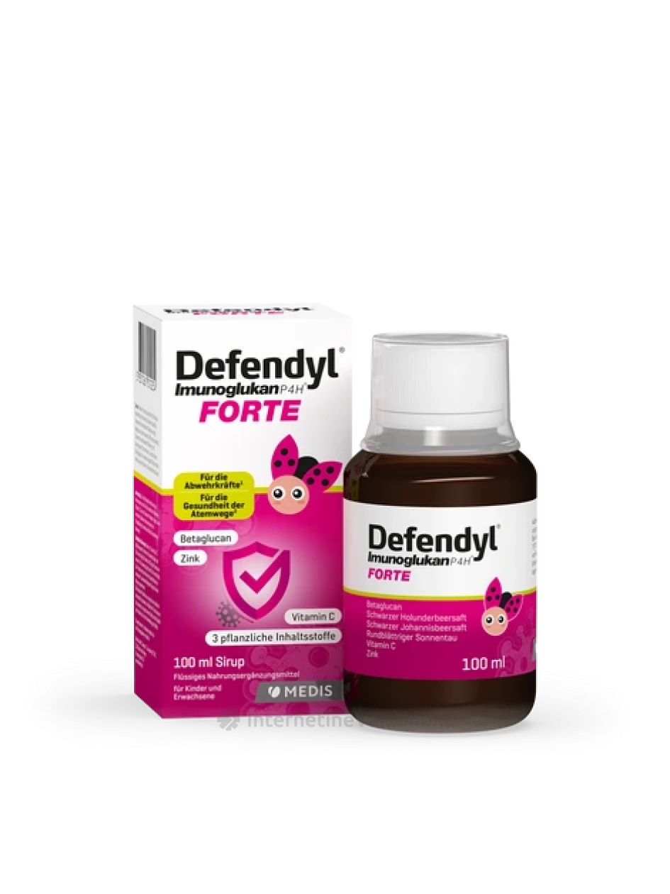DEFENDYL-IMUNOGLUKAN P4H FORTE JUNIOR, serbentų skonio, nuo 3 m., 100 m, 100 ml | internetinevaistine.lt