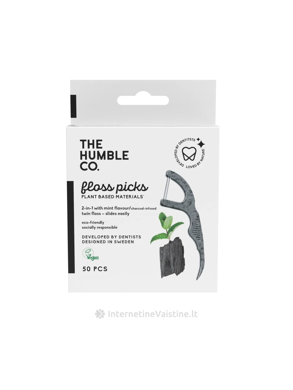 Humble tarpdančių siūlas su laikikliu - su aktyvuota anglim(50 vnt), 50vnt. | internetinevaistine.lt