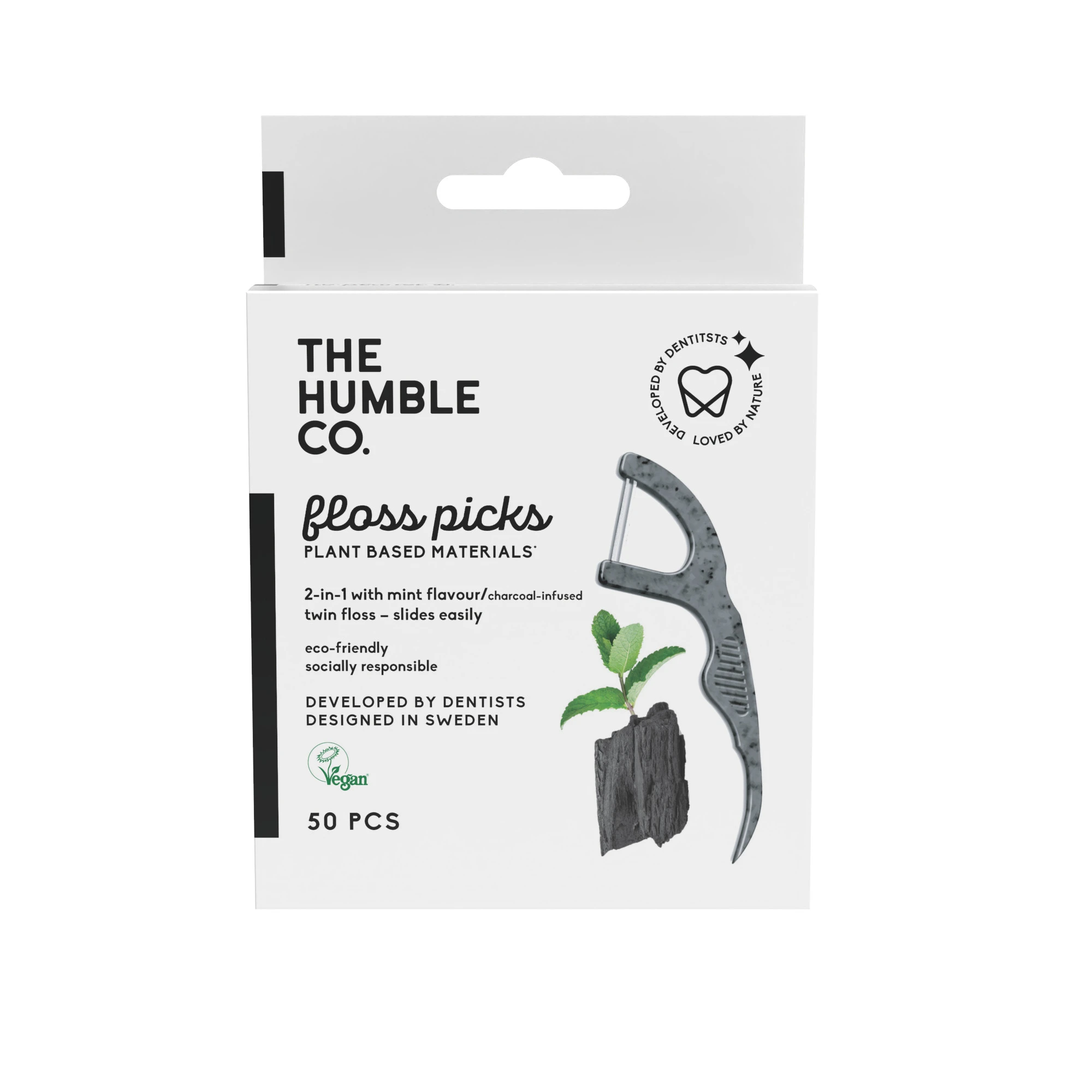 Humble tarpdančių siūlas su laikikliu - su aktyvuota anglim(50 vnt), 50vnt.