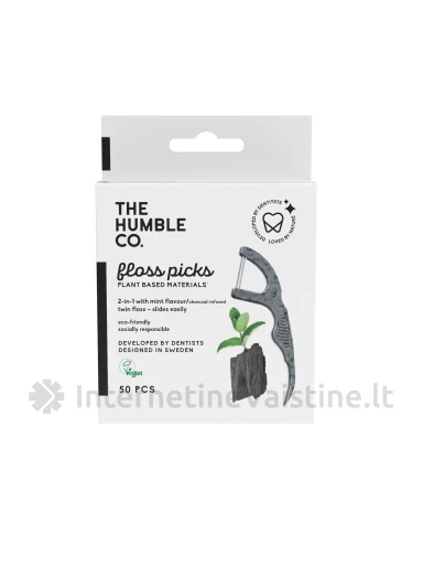 Humble tarpdančių siūlas su laikikliu - su aktyvuota anglim(50 vnt), 50vnt. | internetinevaistine.lt