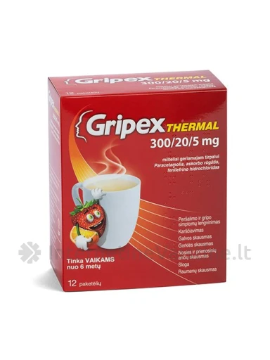 GRIPEX THERMAL 300/20/5mg milt. ger. tirp. N12, 12 vnt. | internetinevaistine.lt