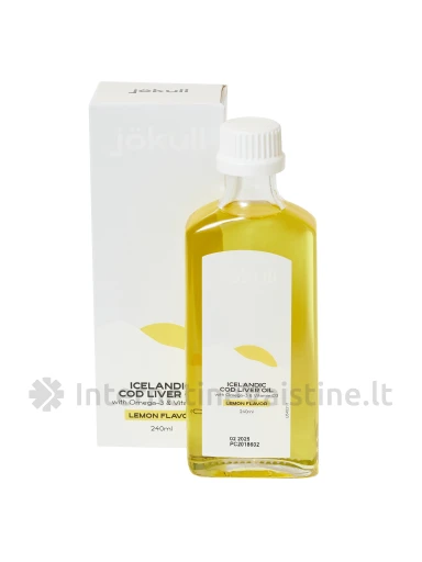 Jökull Icelandic Cod Liver Oil- Islandiški žuvų taukai iš menkių kepenų, citrinų skonio, 240ml | internetinevaistine.lt